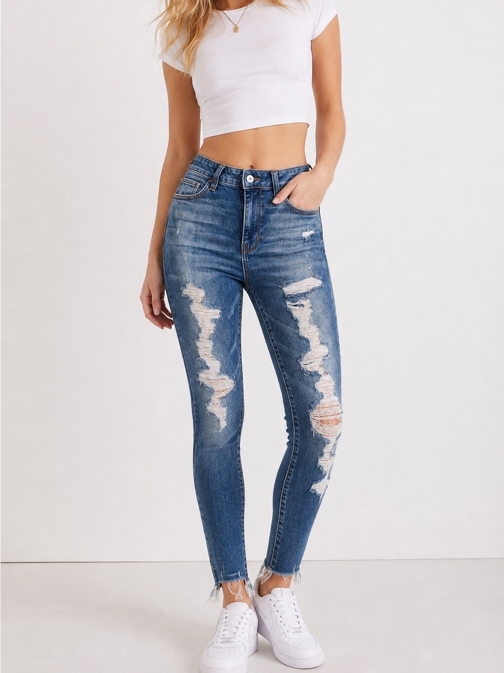 American Eagle Super Hi-Rise Ripped Jeggings Size 8 X-Long Distressed
